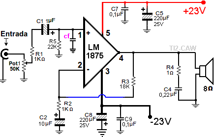 diagrama del LM1875 con fuente dual