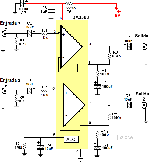 diagrama de preamplificador con ba3308 o ka22241