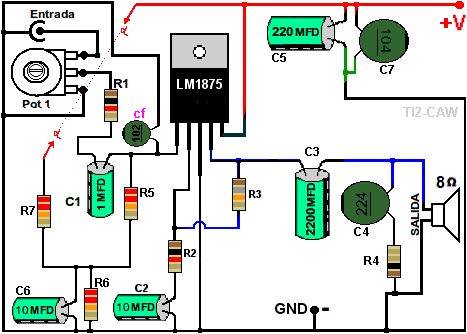 dibujo de conexiones del LM1875