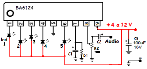 diagrama de indicador de sonido con leds